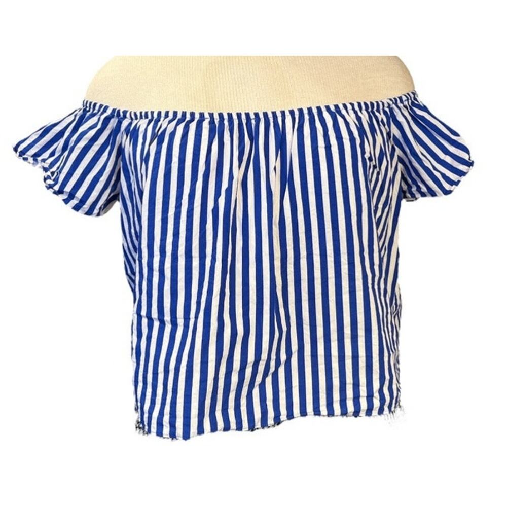 Zara Basic Off Shoulder Striped Crop Top Size S Blue White Festival Summer Beach